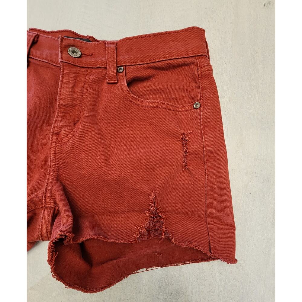 Levis Women's Cut off Denim Shorts SZ 4 Distressed Butterfly Patch Rust - Picture 7 of 11